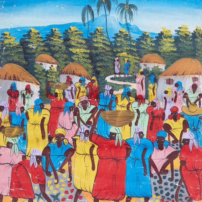 Haitian women dressed colorfully in their local market place
